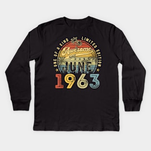 Awesome Since June 1963 Vintage 60th Birthday Party Retro Kids Long Sleeve T-Shirt